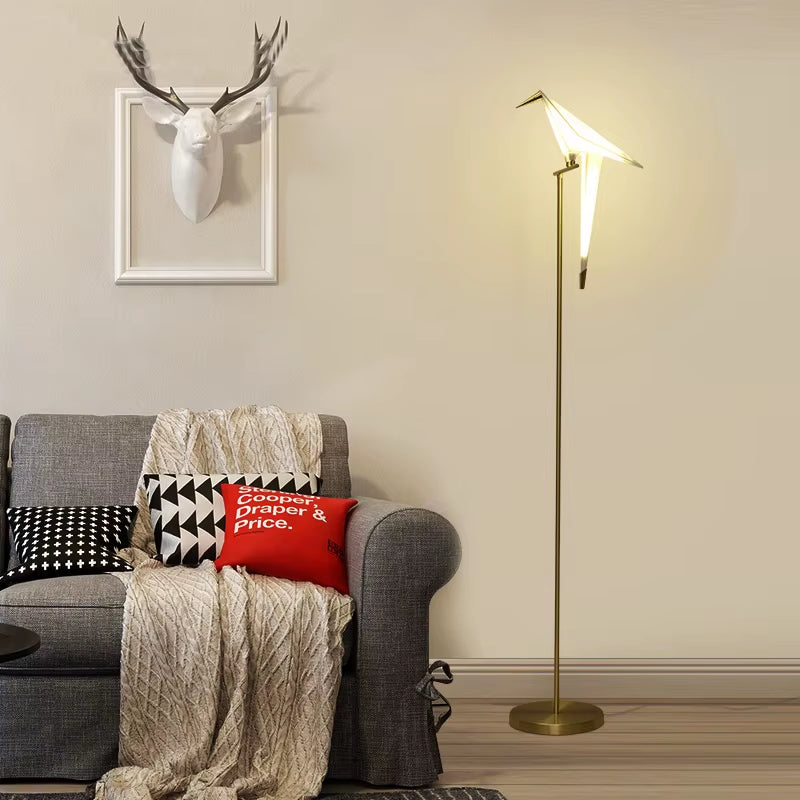 Nordic Bird Floor Lamp Creative Acrylic Thousand Paper Cranes Floor Lamps for Living Room Bedroom Home Decor Gold Standing Lamp
