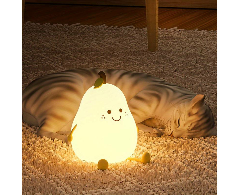 1Pc Cute Pear Night Light, LED Bedroom Sleep Bedside Light with Sleep Fun Pat Light, Multiple Light Colors