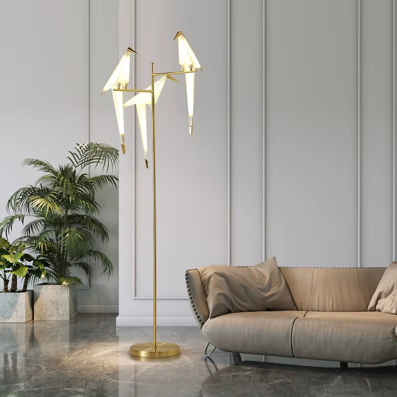 Nordic Bird Floor Lamp Creative Acrylic Thousand Paper Cranes Floor Lamps for Living Room Bedroom Home Decor Gold Standing Lamp