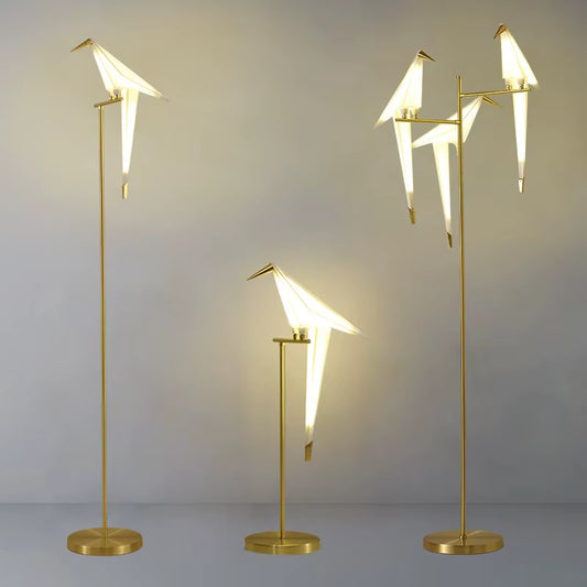 Nordic Bird Floor Lamp Creative Acrylic Thousand Paper Cranes Floor Lamps for Living Room Bedroom Home Decor Gold Standing Lamp