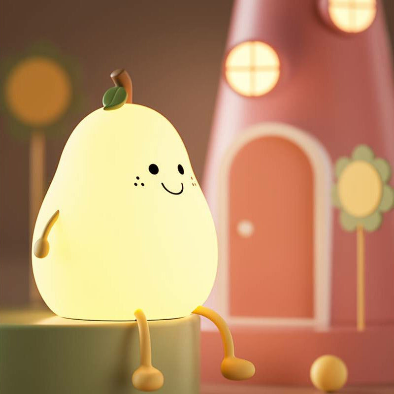 1Pc Cute Pear Night Light, LED Bedroom Sleep Bedside Light with Sleep Fun Pat Light, Multiple Light Colors