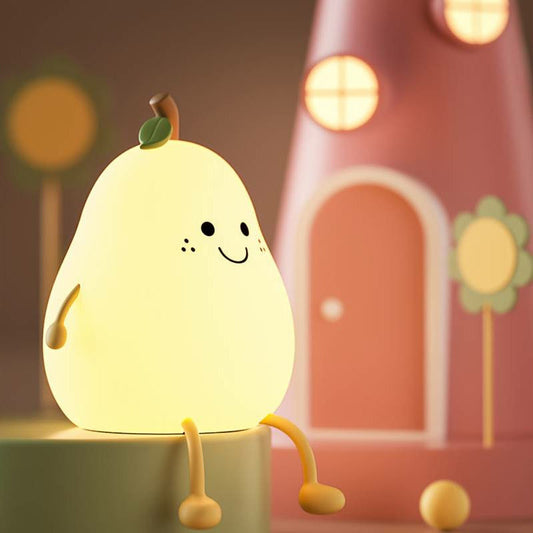 1Pc Cute Pear Night Light, LED Bedroom Sleep Bedside Light with Sleep Fun Pat Light, Multiple Light Colors