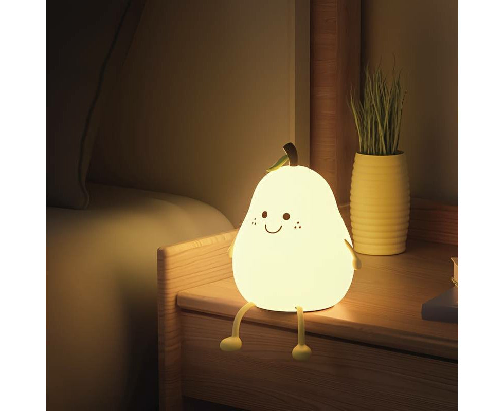 1Pc Cute Pear Night Light, LED Bedroom Sleep Bedside Light with Sleep Fun Pat Light, Multiple Light Colors